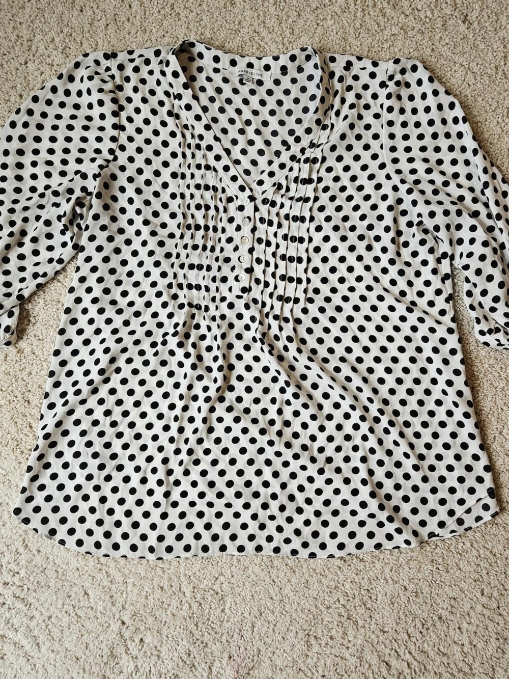 Rose & Olive Black and White Polka Dot V-Neck Blouse